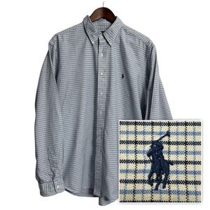 Ralph Lauren shirt mens XL blue plaid classic fit button down preppy Oxford logo